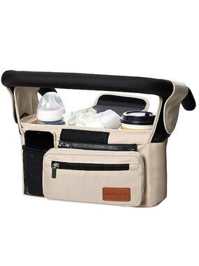 Stroller Organizer Insulated Cup Holder Diaper Bag Mommy Bag Khaki Baby Tote